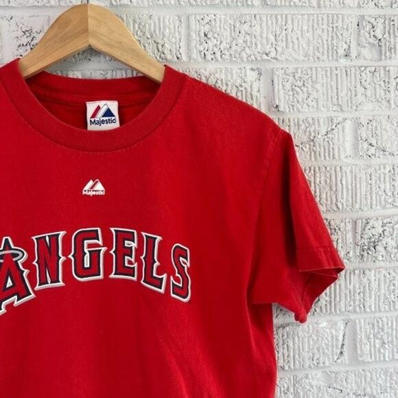 Majestic Anaheim Angels Boy's L Torri Hunter #48 Red Baseball Shirt - Picture 3 of 6